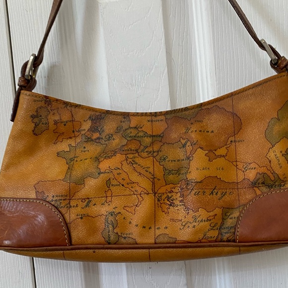 Vintage Alviero MARTINI 1a Classe Geo World Map Leather Bag - Picture 5 of 9